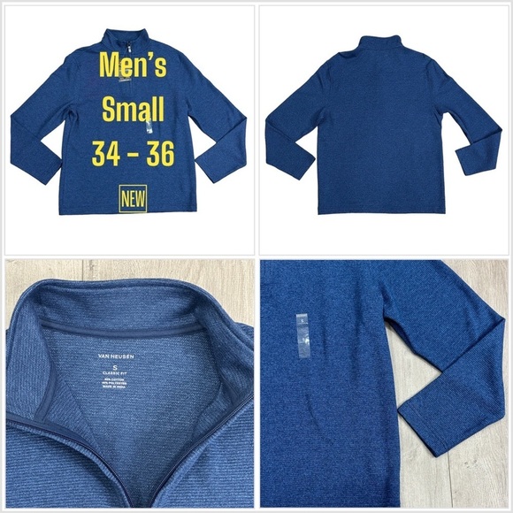 Men’s Van Heusen Small Quarter 1/4 Zip Golf Sweatshirt Blue Long Sleeve NWT - Picture 1 of 10